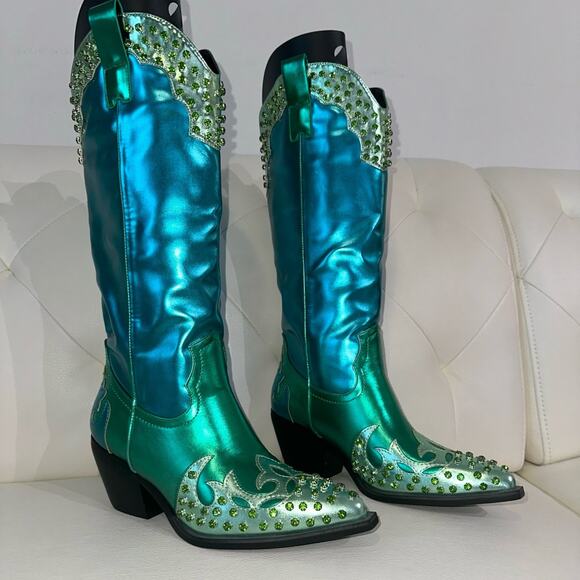 Dolls Kill Shoes - Azalea Wang Jewel Embellished Cowgirl Boots
